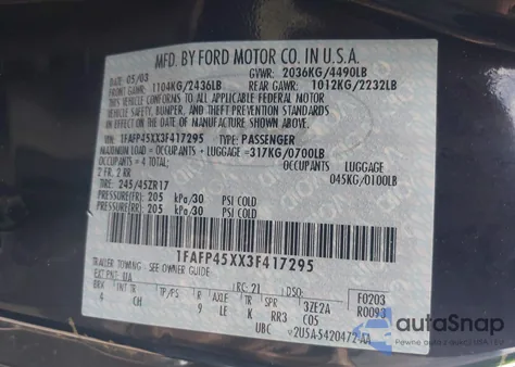 2003 Ford Mustang Gt из США, поврежденный, VIN 1FAFP45XX3F417295